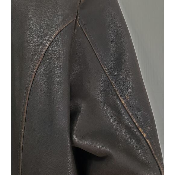 ISABELLA BIRD Pebbled Leather Brown Jacket Women's Petite Med Light Distressing - Picture 13 of 14